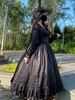 Gothic Lolita OP Kleid Neverland Cascading Rüschen Schleifen Schwarz Blumendruck Langarm Lolita Langkleider