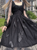 Gothic Lolita OP Kleid Polyester Langarm Bögen Dark Lolita One Piece Kleid