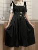 Gothic Lolita OP Kleid Ärmellos Polyester Schleifen Metalldetails Schwarzer Pullover ROCK
