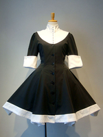 Gothic Lolita OP Kleid Schleife Knopf Zweifarbig Plissee Schwarz Lolita Einteiliges Kleid