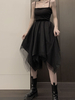 Gothic lolita op kleid schwarz offener Schulter ärmelloses Polyester täglich lässiges langes Kleid