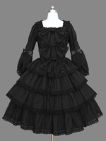 Gothic Lolita OP Kleid Schwarze Lolita One Piece Kleider mit Rüschen