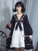 Gothic Lolita OP Kleid Seemannskragen Marineblau Langarm Schleifen Rüschen Lolita Einteiliges Kleid