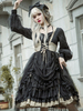 Gothic Lolita OP Kleid Sieben Todsünden Gier Schwarz Kaskadierende Rüschen Bowknots Neverland Blumendruck Dark Lolita One Piece Kleider