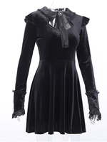 Gothic Lolita OP Kleid Velours Schwarz Rüschen Lolita One Piece Kleider