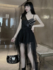 Gothic Lolita Outfits Sexy Cami Top Schwarzer langer Rock 2-teiliges Set Tiered Two-Tone Casual Lolita Dress Outfit
