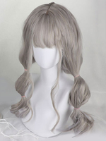 Gothic Lolita Perücken Harajuku Lange Curly Light Grey Synthetische Haar Perücken in Hellgrau