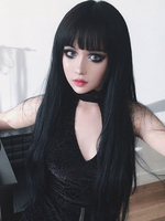 Gothic Lolita Perücken Schwarz Long Tousled Lolita Haar Perücken Mit Pony