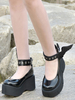 Gothic Lolita Pumps Schwarz Wings Leder Flatform Lolita Schuhe