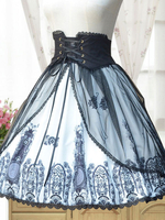 Gothic Lolita Rock Neverland Chiffon Plissee gedruckt schwarz Lolita unten