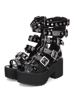 Gothic Lolita Sandale Tülle Schnalle Plattform Chunky Heel Schwarz Lolita Schuhe