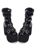 Gothic Lolita Sandale Tülle Schnalle Plattform glasierte schwarz Lolita Schuhe