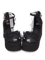 Gothic Lolita Sandalen Rüschen Knöchelriemen Plattform Keilabsatz Schwarz Lolita Schuhe
