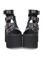 Gothic Lolita Sandalen Schnalle Plattform Chunky Heel Schwarz Lolita High Heels