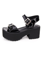 Gothic Lolita Sandalen Tülle Metallic Schnalle Schwarz Lolita Schuhe