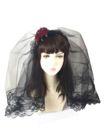 Gothic Lolita Schleier Blumen Spitzenbesatz Tüll Schwarz Lolita Kopfschmuck