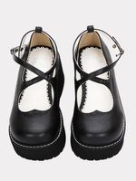 Gothic Lolita Schuhe Black Cross Platform Wedge Lolita Schuhe Runde Spitze Lolita Pumpen