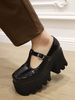 Gothic Lolita Schuhe Black PU Leder Round Toe Lolita Pumps