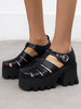 Gothic Lolita Schuhe Black Round Toe Chunky Heel PU-Leder Lolita Pumps