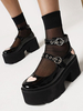 Gothic Lolita Schuhe Black Round Toe Chunky Heel PU-Leder Lolita Schuhe