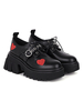Gothic Lolita Schuhe Black Runder TOE PU Leder Herz Muster Lolita Pumps