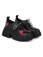 Gothic Lolita Schuhe Black Runder TOE PU Leder Herz Muster Lolita Pumps