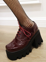 Gothic Lolita Schuhe Burgunder PU Leder Round Toe Lolita Pumps