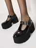 Gothic Lolita Schuhe Lila Runde Toe Chunky Heel PU Leder Lolita Pumps