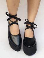 Gothic Lolita Schuhe Spitzen Zehen Kreuz Gurt Plattformen für Lolita