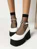 Gothic Lolita Schuhe Weiß Metall Details PU Leder Lace Up Lolita Pumps