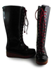 Gothic Lolita schwarze Stiefel mit Wein Schnürsenkel