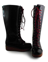Gothic Lolita schwarze Stiefel mit Wein Schnürsenkel