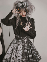 Gothic Lolita SK Rock Schwarz ärmellose Rüschen Polyester Lace Up Skelett Muster Lolita Rock