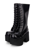 Gothic Lolita Stiefel Grommet Lace Up Reißverschluss Plattform High Heel Schwarz Lolita Oberschenkel Hohe Stiefel