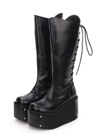 Gothic Lolita Stiefel Metallic Lace Up Zipper Plateau Schwarz Lolita Schuhe