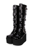 Gothic Lolita Stiefel Metallic Schnalle Reißverschluss Tülle Schnürplattform Schwarz Lolita Schuhe