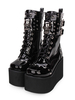 Gothic Lolita Stiefel Metallic Schnalle Rivet Lace Up Reißverschluss Plattform Schwarz Lolita Schuhe
