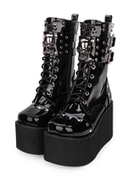 Gothic Lolita Stiefel Metallic Schnalle Rivet Lace Up Reißverschluss Plattform Schwarz Lolita Schuhe