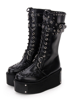 Gothic Lolita Stiefel Rivet Grommet Schnalle Schnürung Reißverschluss Plattform Schwarz Lolita Schuhe
