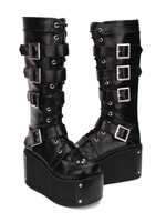 Gothic Lolita Stiefel Schnalle Nieten Plattform Schwarz Lolita Schuhe