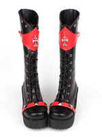 Gothic Lolita Stiefel schwarz Plattform Chunky Heel Lace Up Kontrastfarbe verziert Lolita Boots