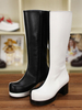 Gothic Lolita Stiefel schwarz weiß Patchwork zwei Ton klobige Ferse Lolita hohe Plateaustiefel