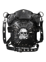 Gothic Lolita Tasche Schwarz PU Leder Metall Details Skelettmuster Gothic Lolita Rucksack