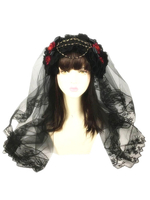 Gothic Lolita Veil Metall Detail Blumen Spitzenbesatz Tüll Schwarz Lolita Haarschmuck