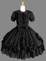 Gothic Loltia OP Kleid Bow Ruffle Schwarz Kurzarm Lolita One Piece Dress