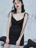Gothic Slipdress Black Straps Hals Ärmelloses; körperbetontes; kurzes Kleid aus Polyester