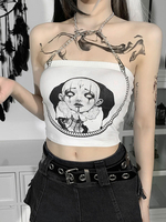 Gothic White Trägerlose Oberketten Polyester Gothic Top