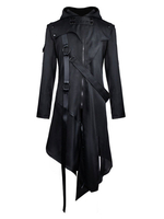 Gothic Windbreaker Schwarzer Polyester Langarm Schnür Retro Retro langer Mantel