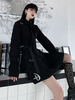 Gotische Lolita Outfits Schwarze metallische Tüllen Ketten Lange Ärmel Hemd Langer Rock 2-teiliges Set
