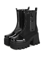 Gotische Lolita-Stiefel Schwarze runde Zehen-PU-Lederstiefel Täglich Lässige Lolita-Schuhe